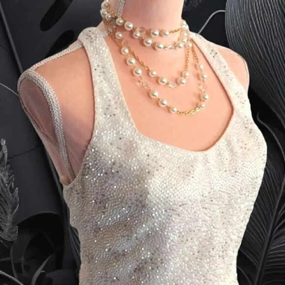 Fleur de lis VTG Ivory Beaded 2 Piece Halter Wedding Dress NWT *Fits Like Med - Picture 8 of 17